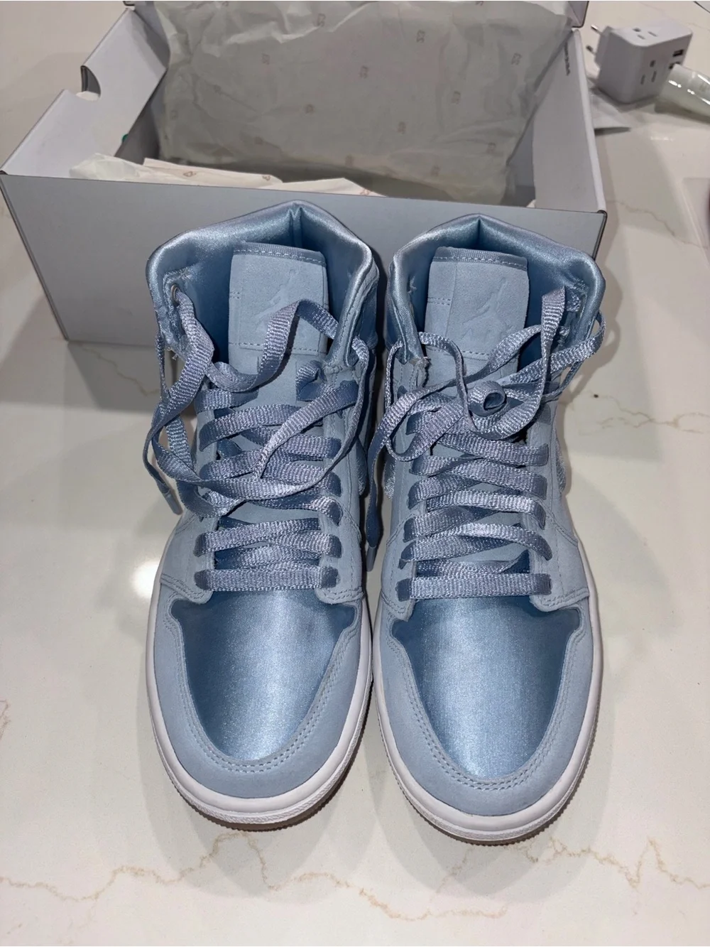 Nike Air Jordan Retro 1 Mid Light Blue Swoosh